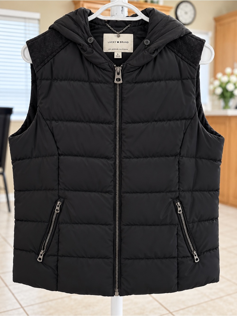 Lucky Brand Black Quilted Hooded Puffer Vest - Women’s